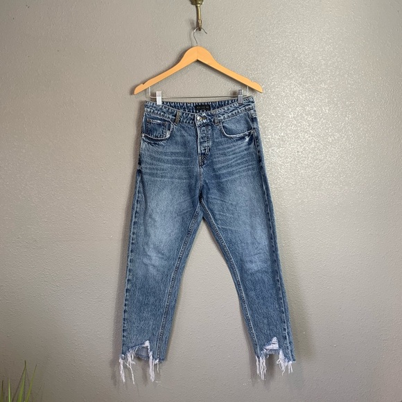 Zara Denim - Zara raw hem high rise vintage wash jeans 30